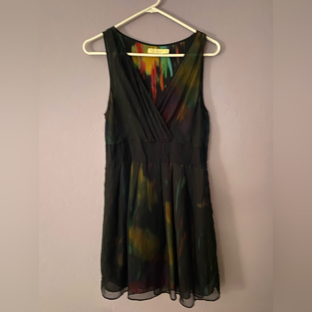 Colorful dress with sheer black top